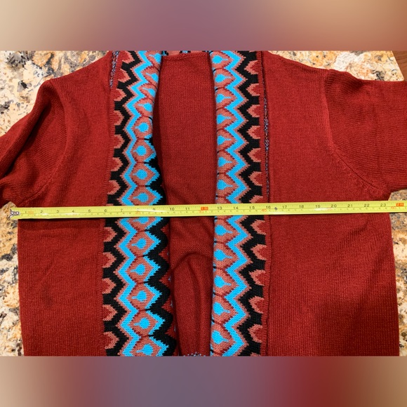 Aztec Boho Cardigan burgandy and turquoise - Picture 6 of 6